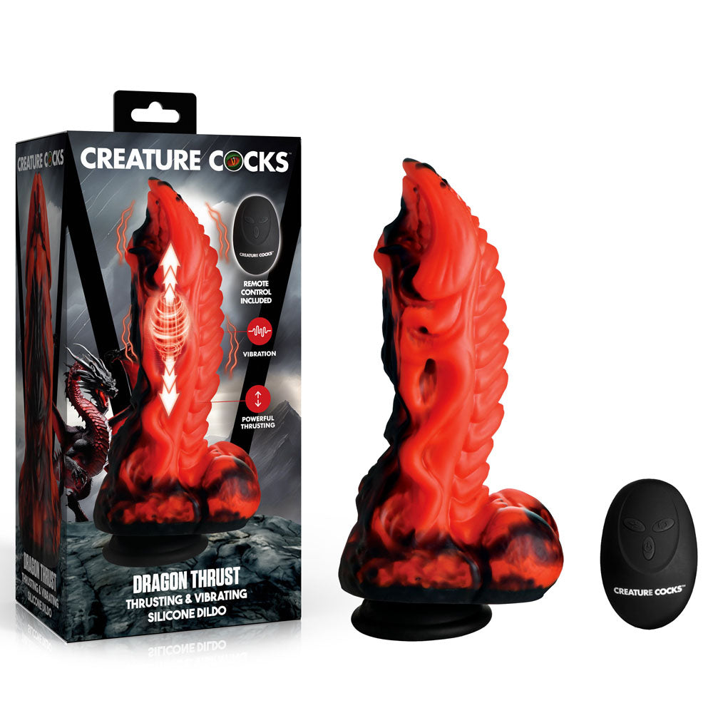 Creature Cocks Dragon Thrust - Red 24.1 cm USB Rechargeable Thrusting & Vibrating Fantasy Dildo with Remote