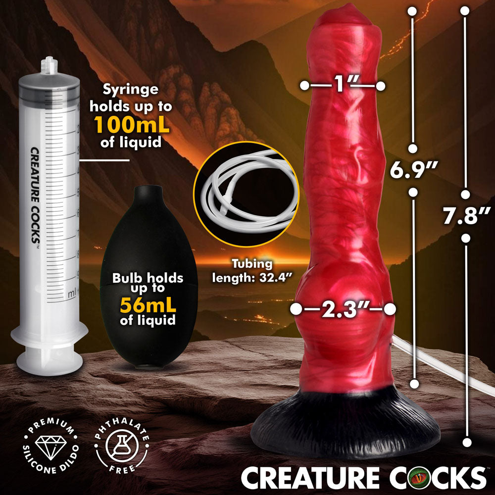Creature Cocks Hell Hound Squirting Silicone Dildo - Red/Black 19.8 cm Squirting Canine Fantasy Dildo