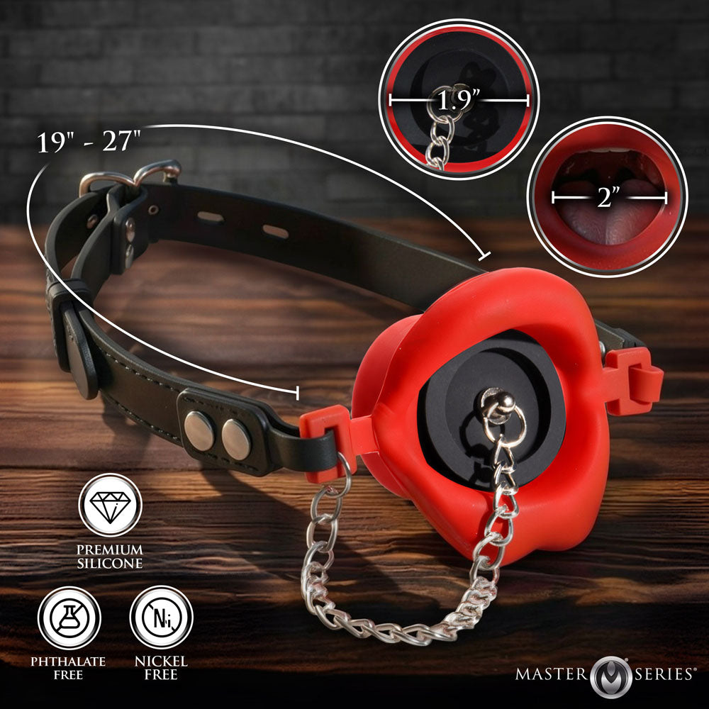 Master Series Plugged - Red Lips Silicone Feeding Mouth Gag