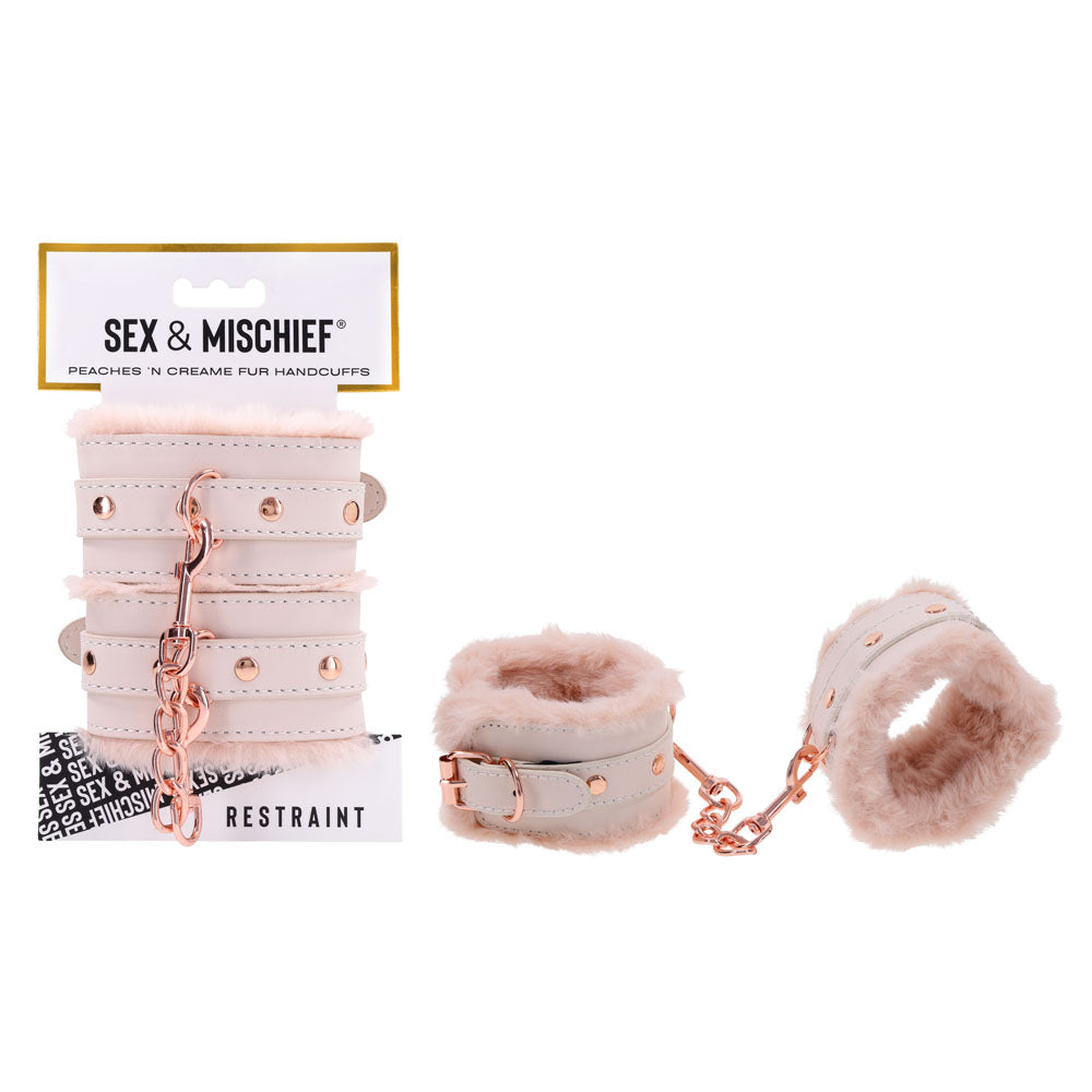 Sex & Mischief Peaches n CreaMe Fur Handcuffs - Peach Restraints